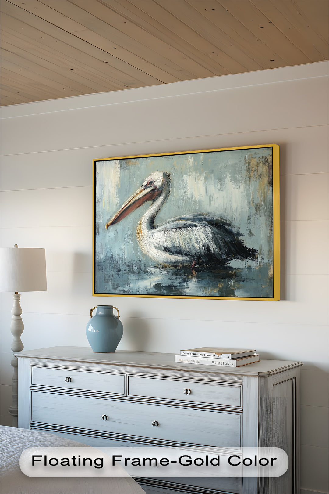 White Pelican Resting by the Water - Animal Oil Painting