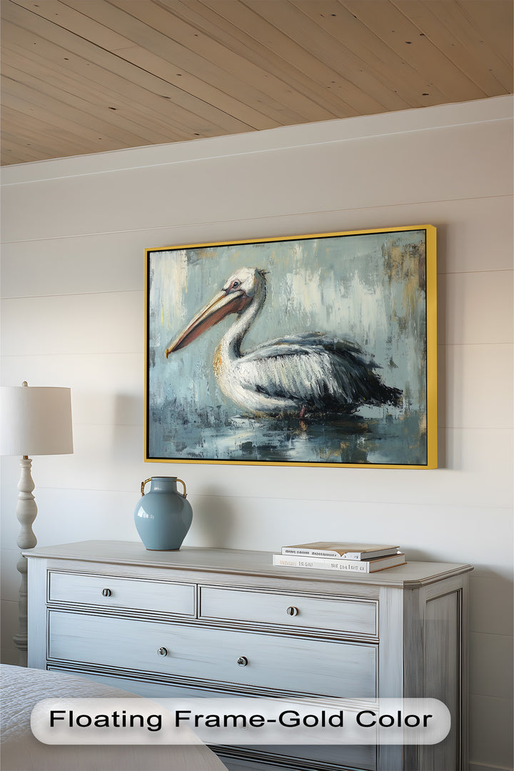 White Pelican Resting by the Water - Animal Oil Painting