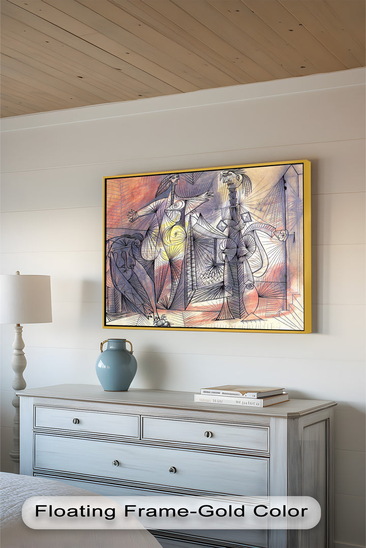 Surreal Abstract Figures in Motion – Cubist Oil Painting