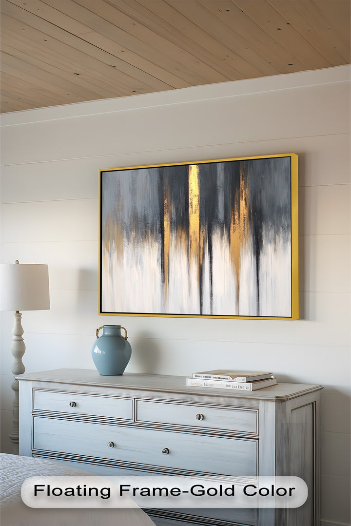 Modern Grey & Gold Abstract – Framed Oil Painting