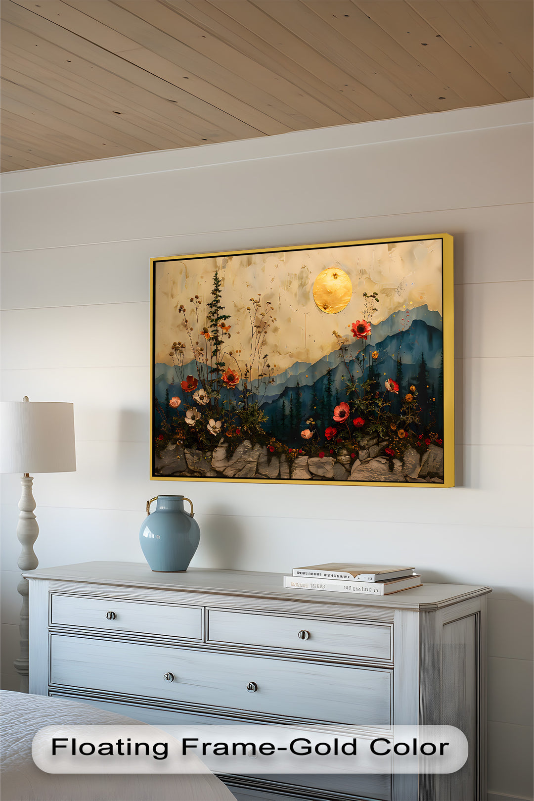 Golden Moon Wall Art-Forest Landscape Oil Painting