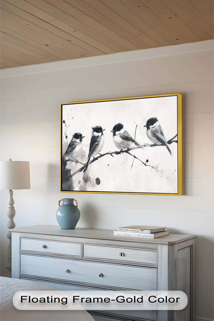 Monochromes Quartett – Vogel-Ölgemälde