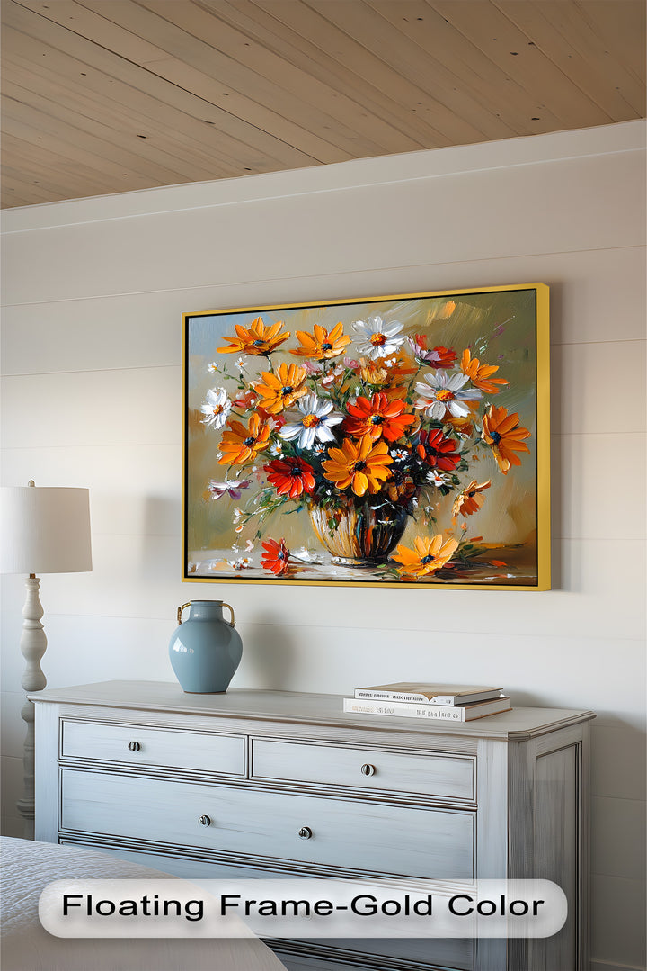 Orange & White Flowers – Botanical Oil Painting