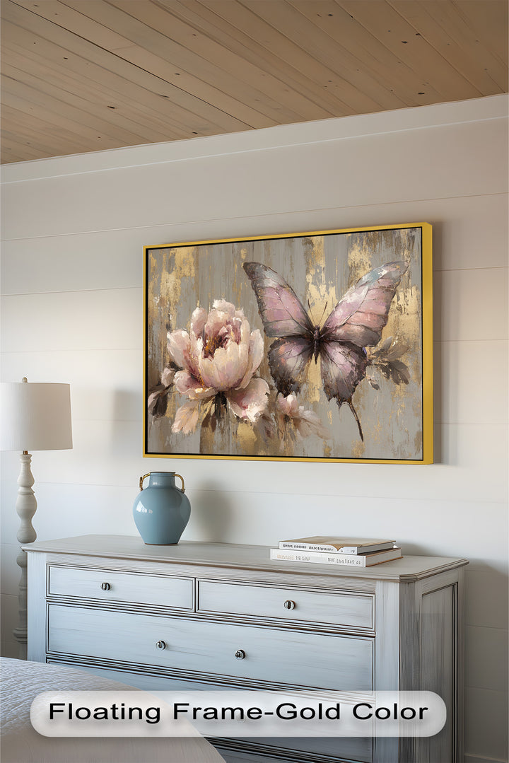 Elegant Butterfly and Peony – Pastel Floral Oil Painting