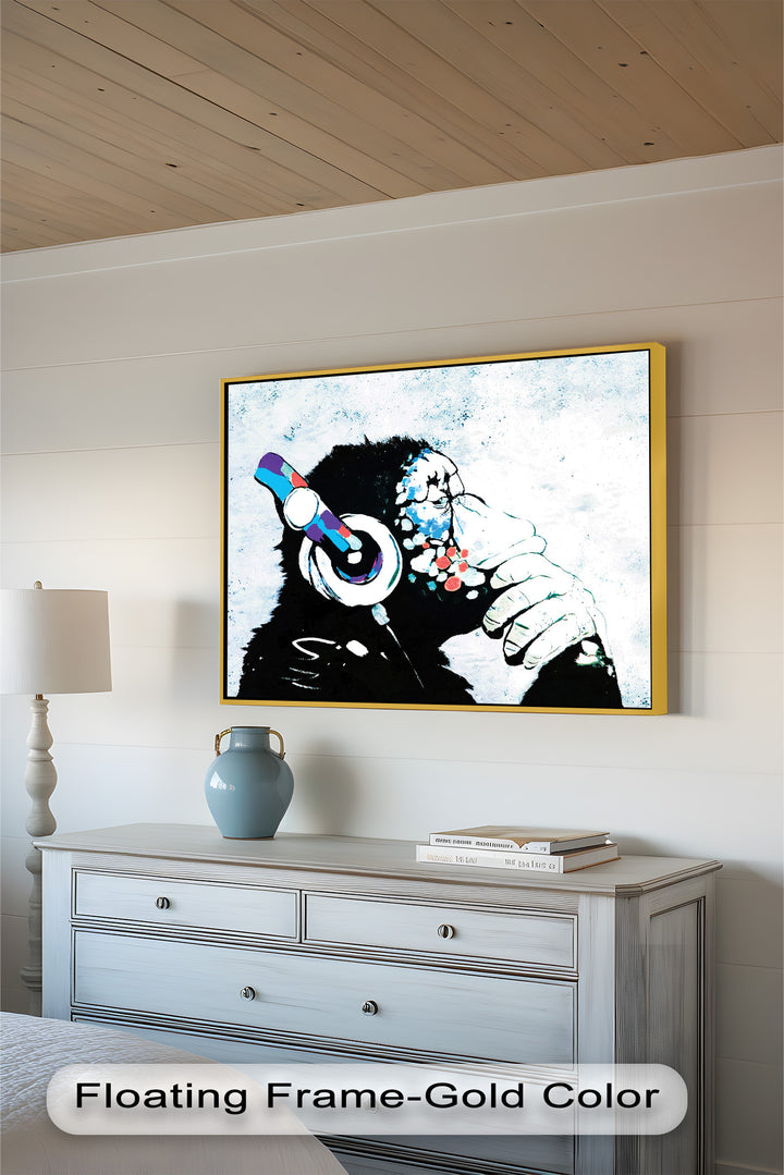 Contemplative Chimp with Headphone – Banksy Oil Painting