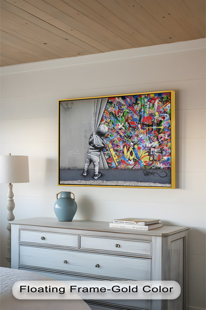 Beyond the Curtain – Banksy-Inspired Graffiti Oil Painting