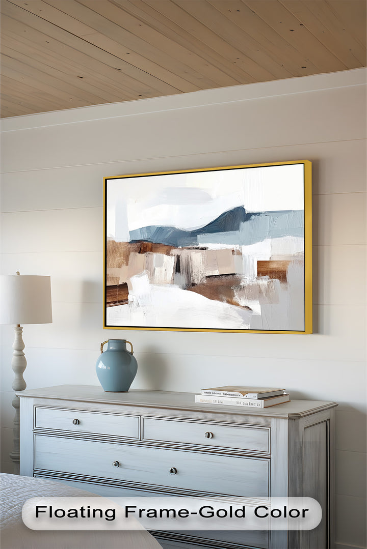Muted Horizon Layers – Mountain Landscape Abstract Oil Painting