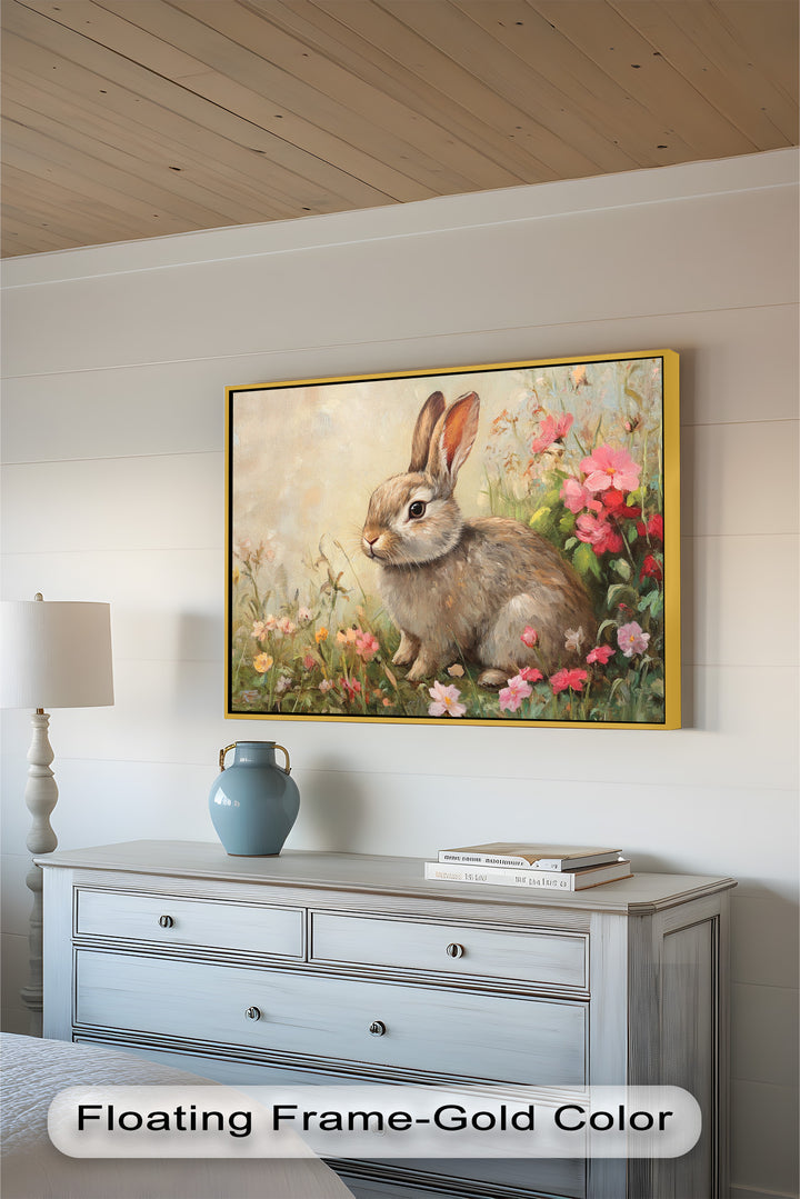 Curious Bunny Among Spring Blossoms – Animal Oil Painting