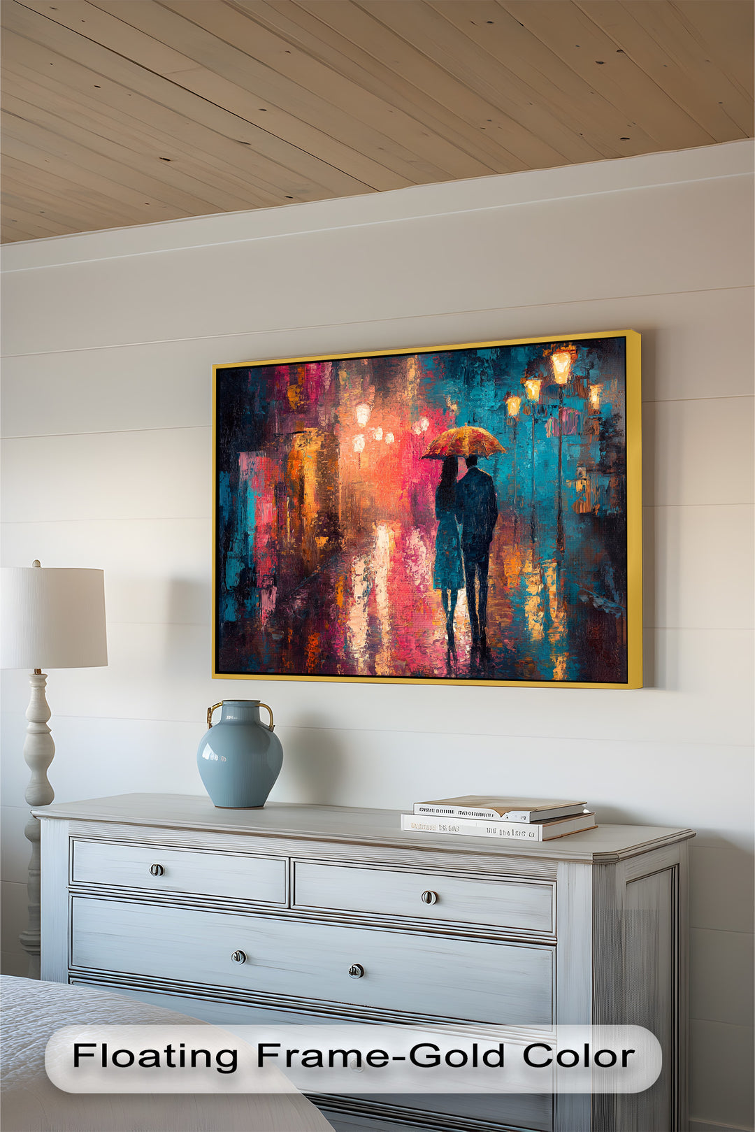 Evening Embrace – Lovers Under City Lights Love Oil Painting