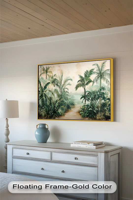 Horizontal rectangular oil painting features a tropical serenity pathway with exotic greenery, ideal for oil painting home decor.