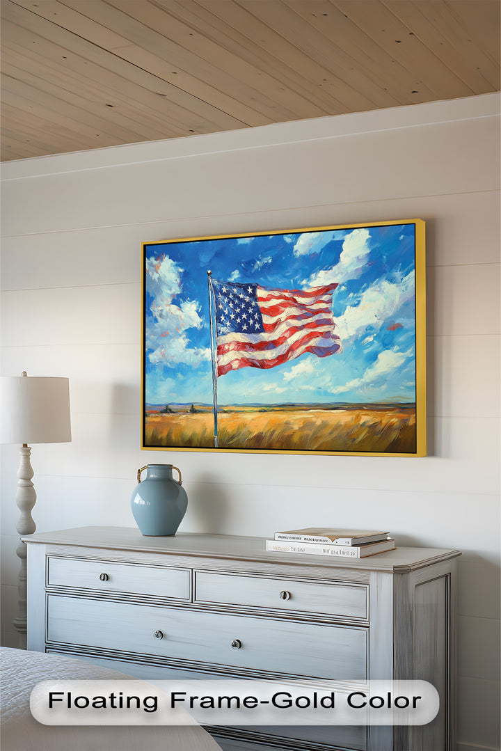 Amerikanische Flagge auf dem Land – Patriotisches Ölgemälde