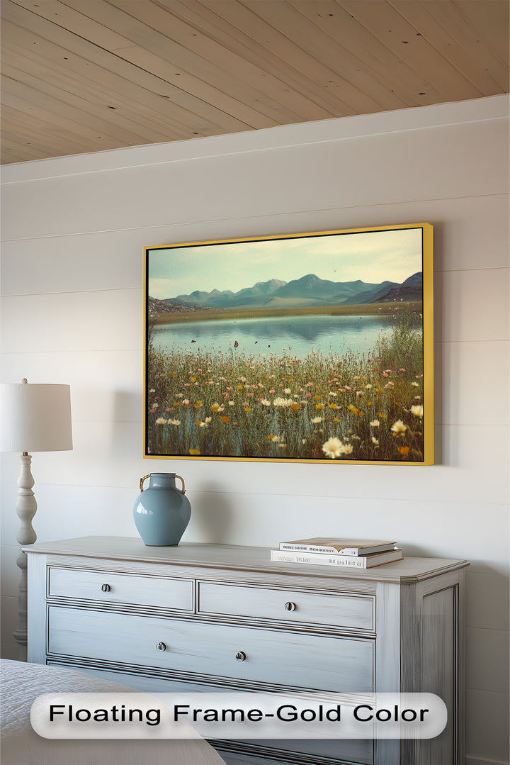 Butterfly Bloom by the Lake – Framed Oil Painting