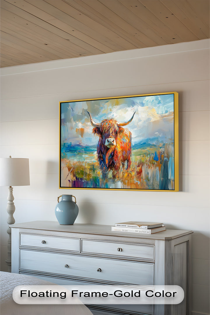 Highland Cow in Windswept Fields - Animal Oil Painting