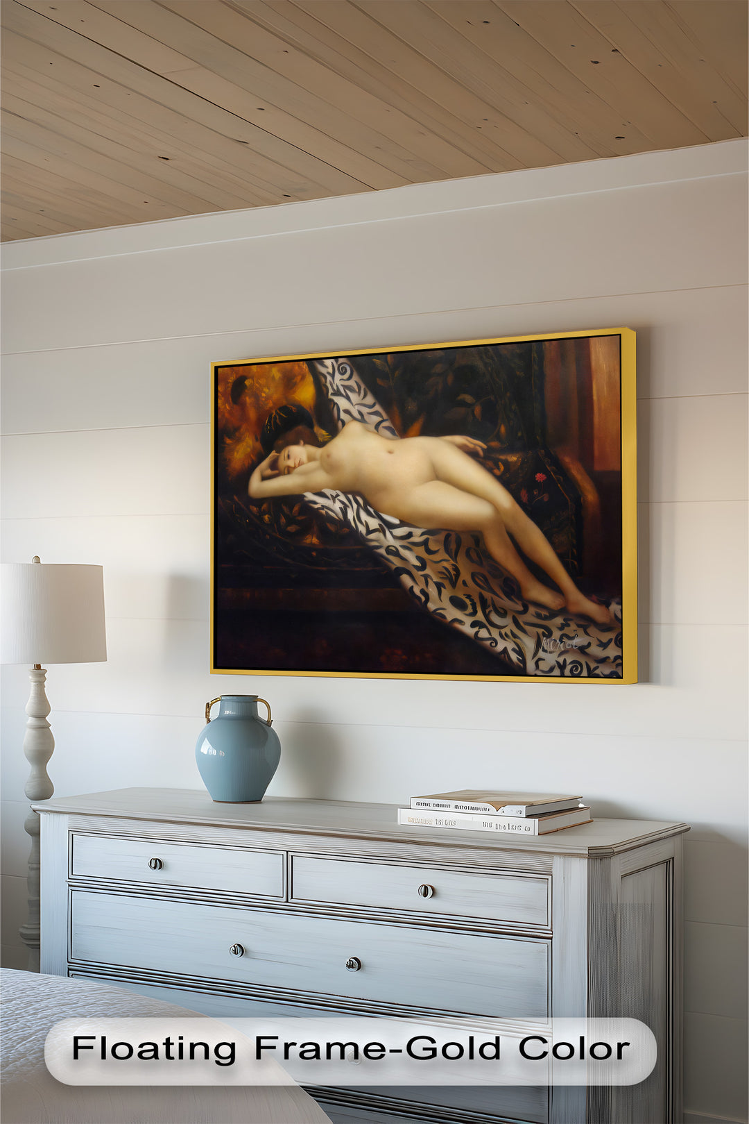 Velvet Reverie – Reclining Nude on Ornamental Nude Oil Painting