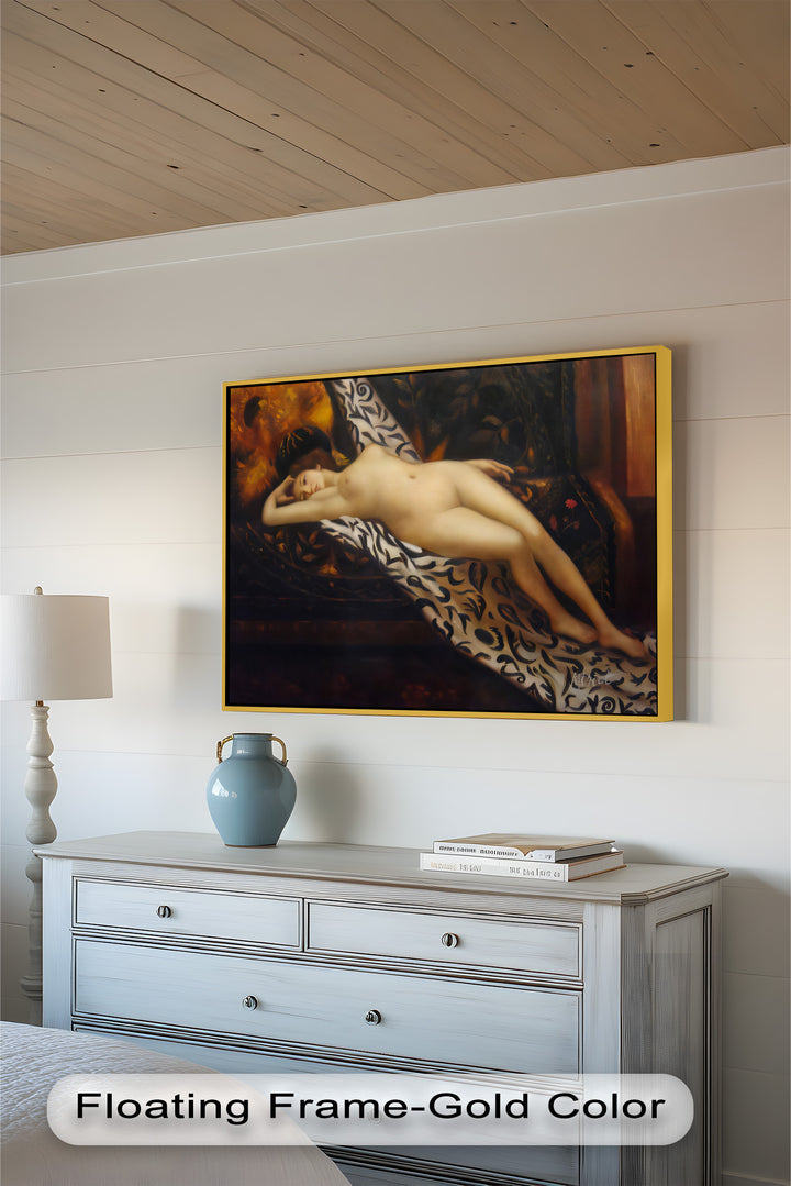 Velvet Reverie – Reclining Nude on Ornamental Nude Oil Painting