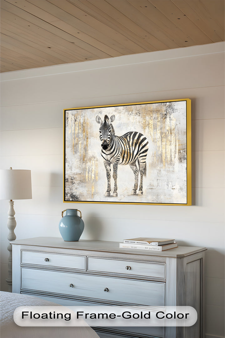 Golden Streak Zebra with Neutral Backdrop - Animal Oil Painting