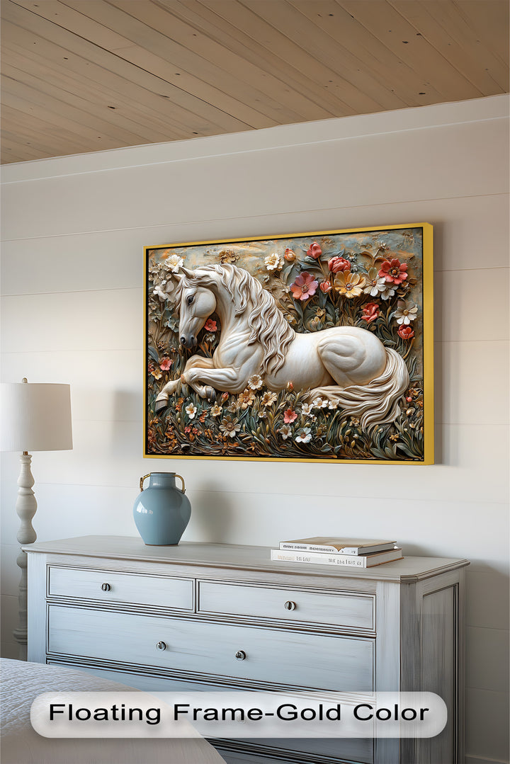 Rock Texture Flower Horse – Elegant Equine Oil Painting