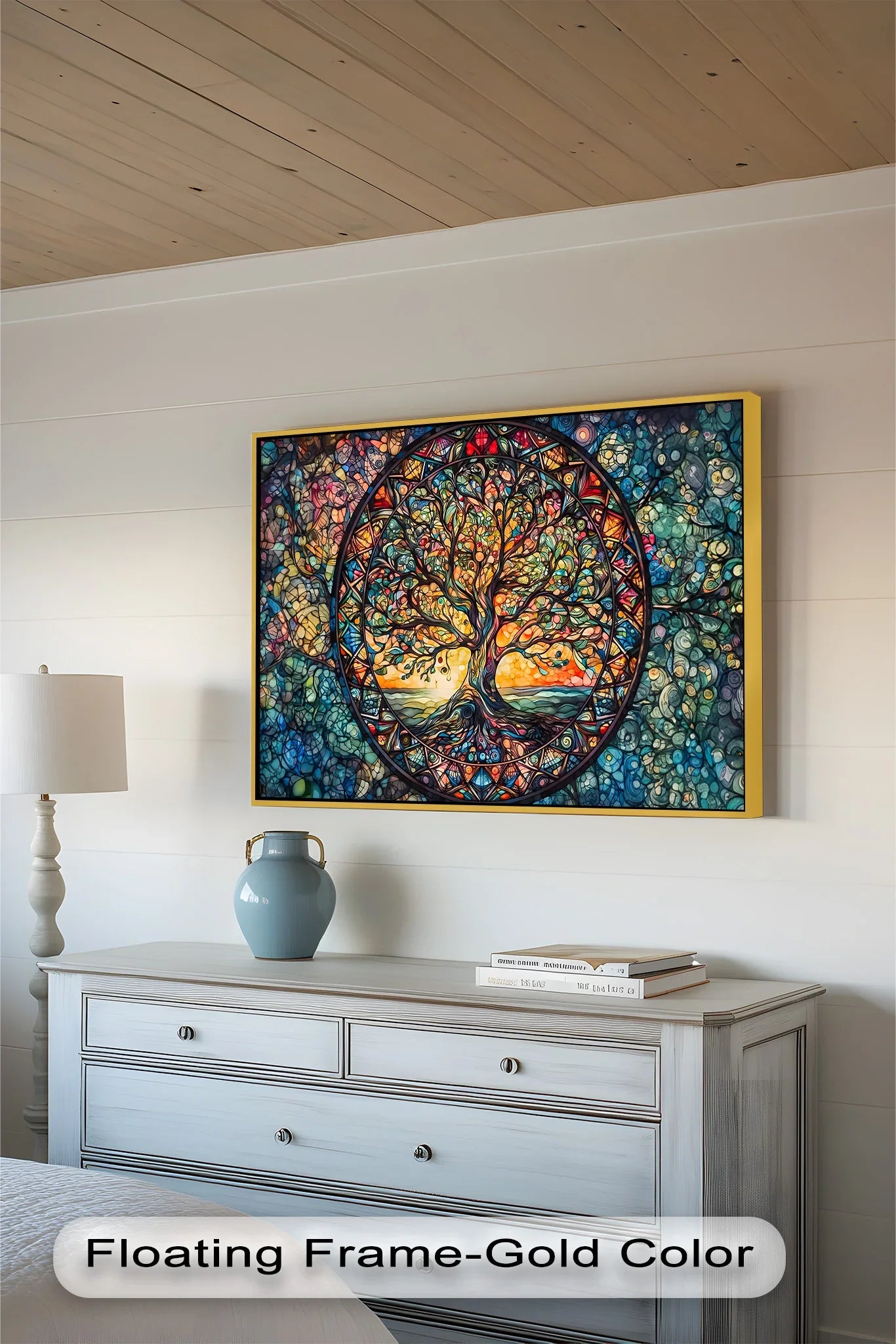 Tree of Life Mandala Wall Art – Colorful Framed Oil Painting