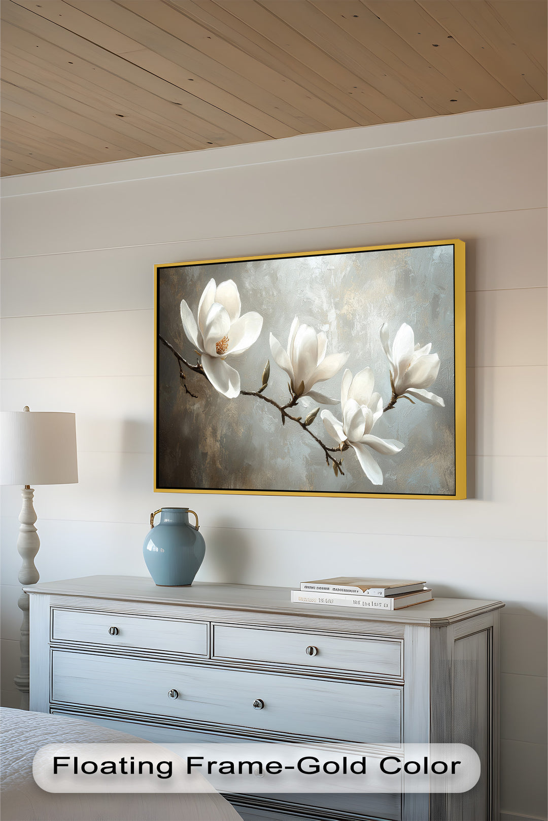 Magnolia Serenity – Cream Blossom Branch Flower Oil Painting