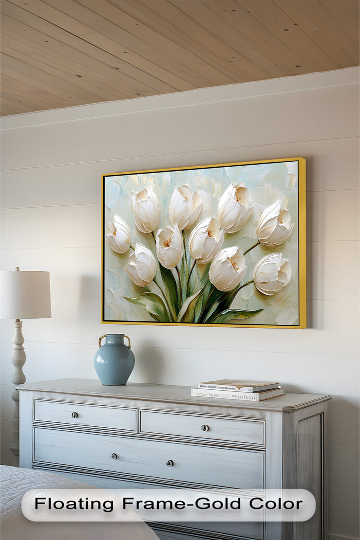 Whispers of Spring – Creamy White Tulip Bouquet Flower Oil Painting
