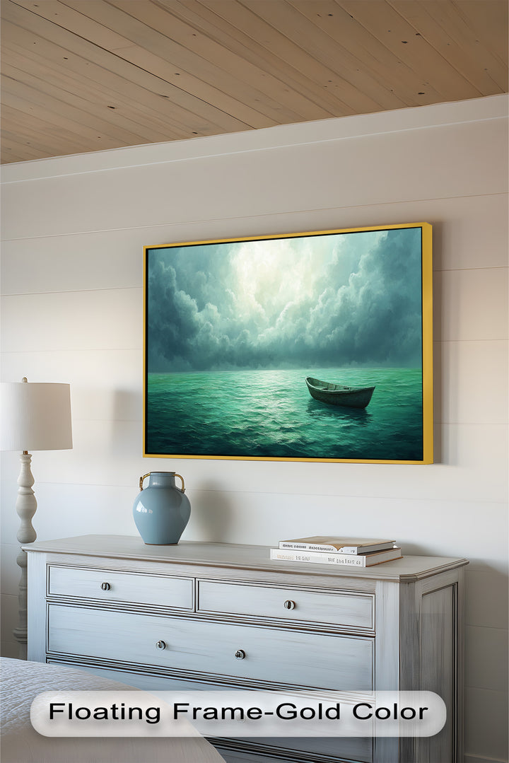 Solitude Adrift – Serene Empty Rowboat Oil Painting