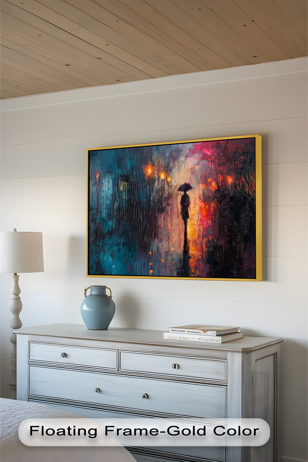 Evening Solitude – Romantic Rainy Stroll Love Oil Painting