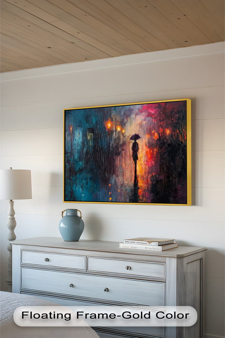 Evening Solitude – Romantic Rainy Stroll Love Oil Painting