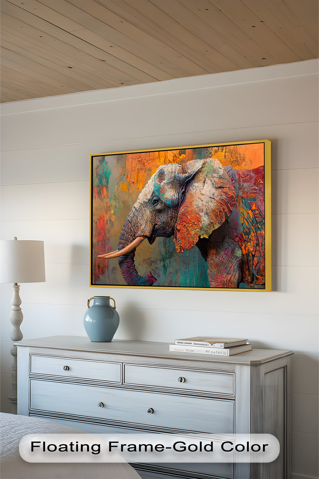 Colorful Elephant – Framed Oil Painting
