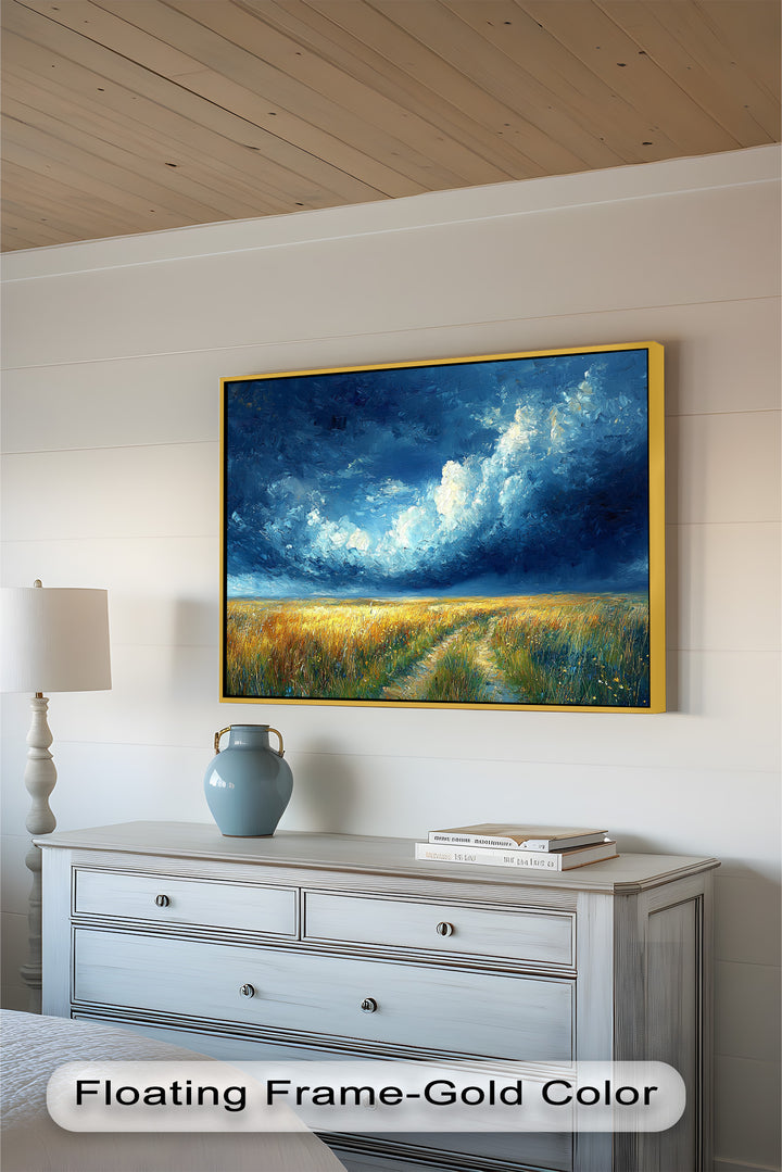 Golden Field Stormy Sky Wandkunst – Romantik Ölgemälde