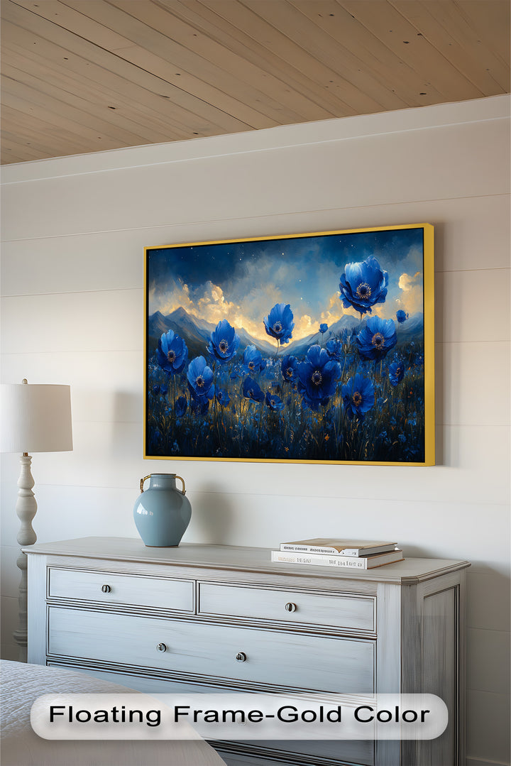Blue Poppies Beneath a Twilight Sky - Flower Oil Painting