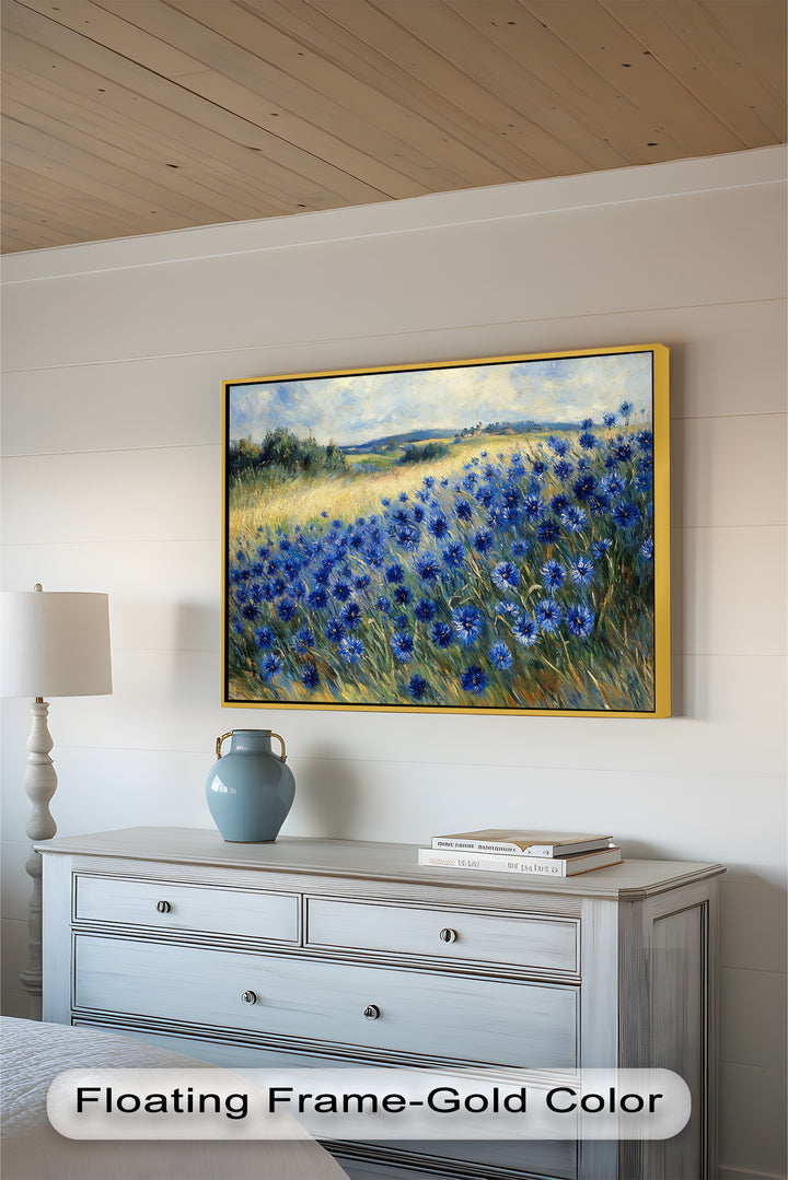 Golden Fields and Blue Cornflowers – Impressionist Meadow Scene Oil Painting
