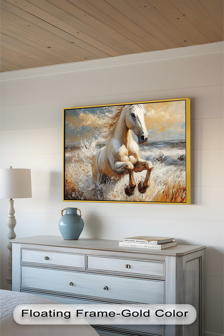 White Horse Art – Gerahmtes Ölgemälde mit Pferd