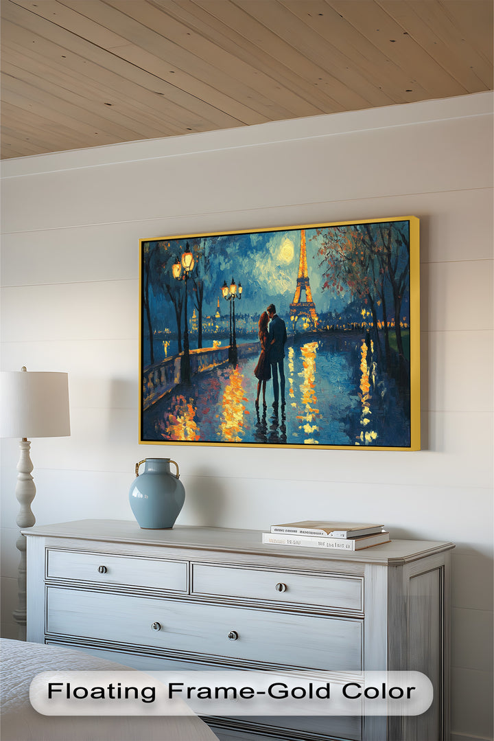 Moonlit Reflections – Eiffel Tower Romance Love Oil Painting