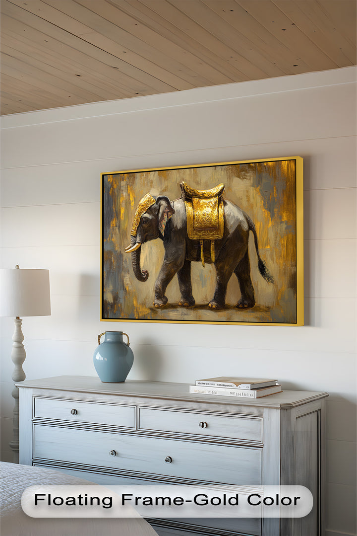 Elephant with Golden Saddle - Animal Oil Painting