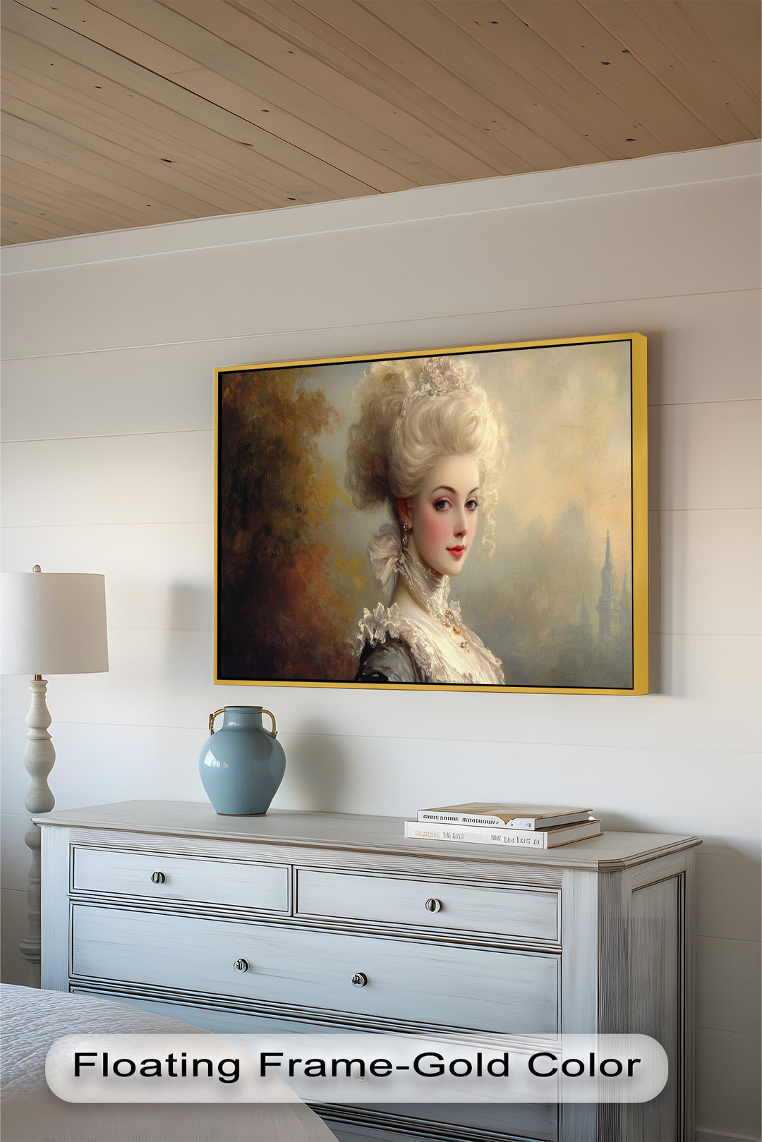Rococo Grace Oil Painting – Portrait of a Noblewoman in Ivory Lace