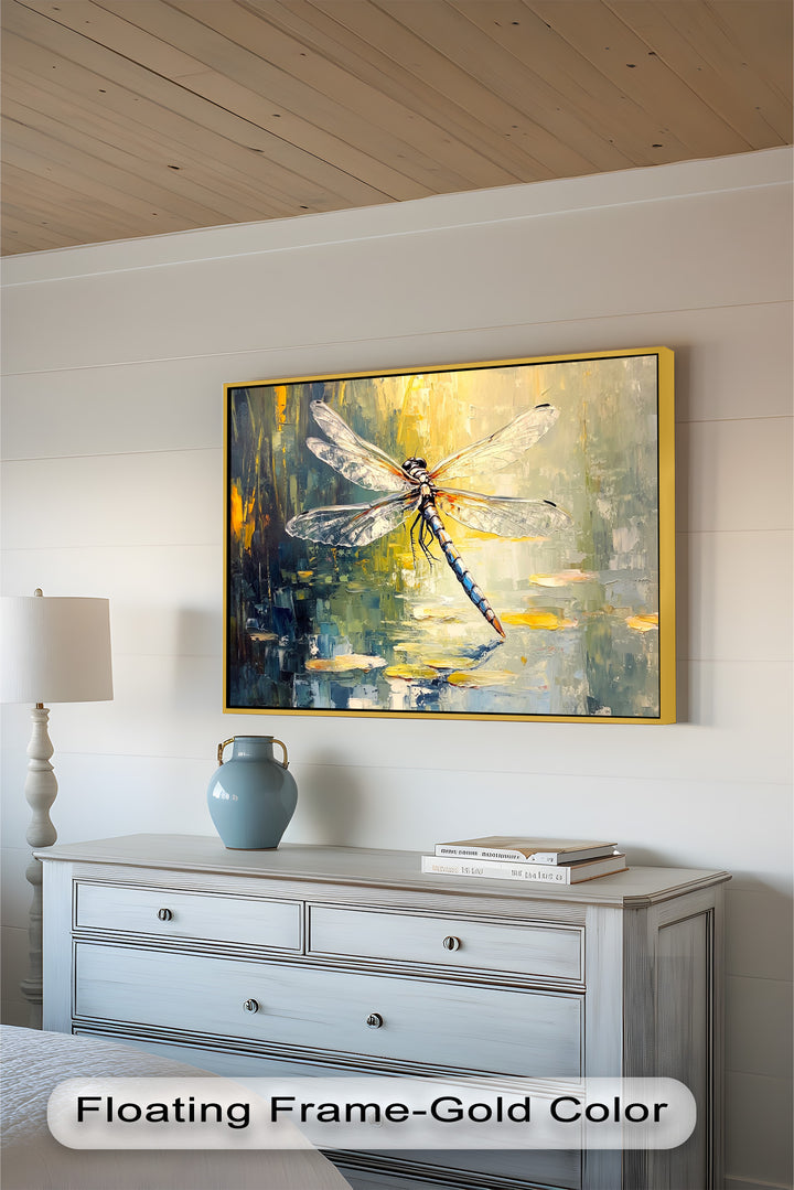 Shimmering Dragonfly Over Lily Pond – Animal Oil Painting