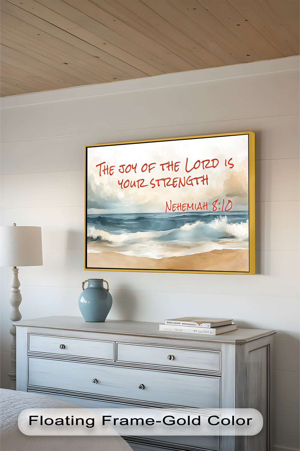 Inspirational coastal artwork symbolizing faith, resilience, and divine joy.
