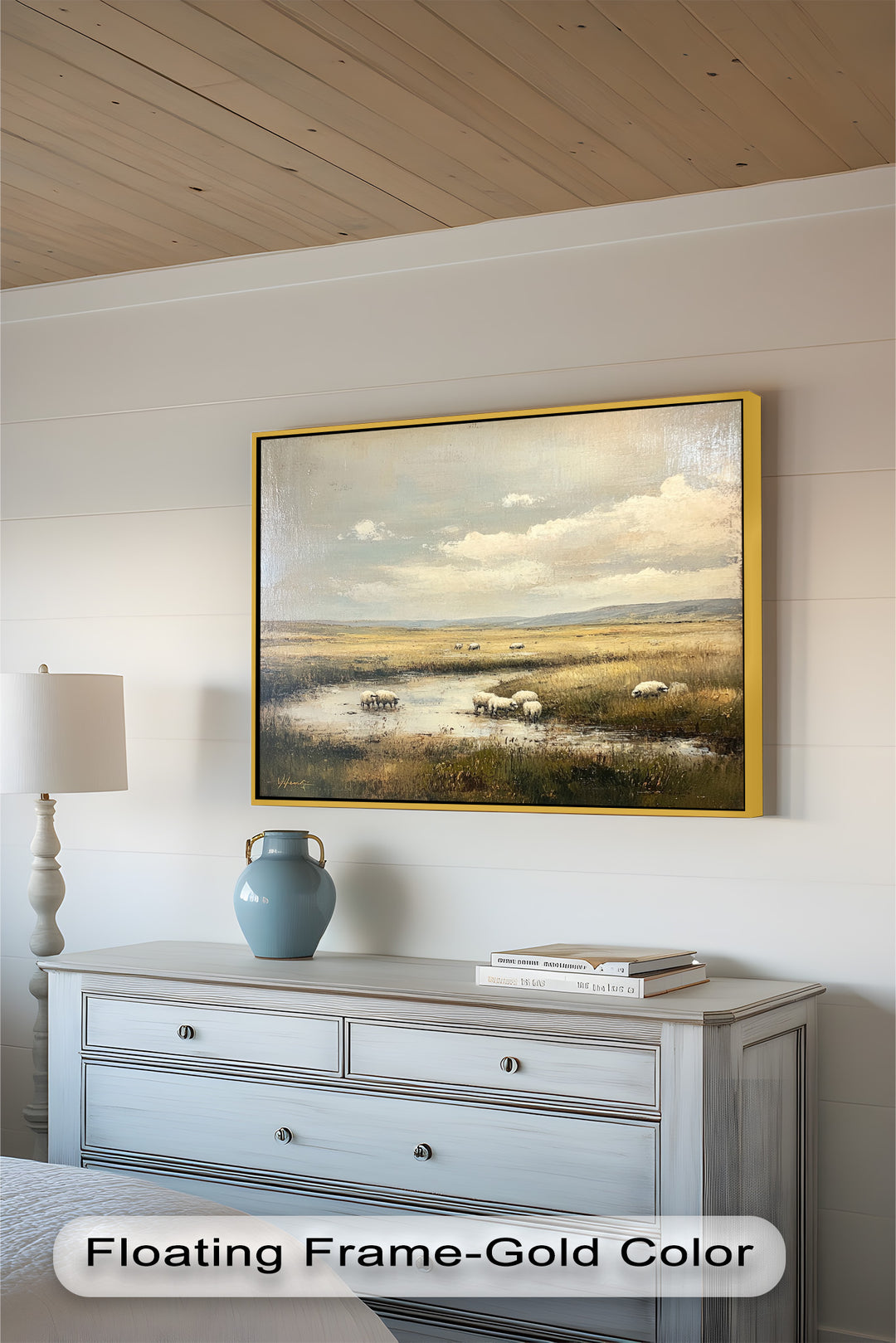 Vintage Schaf Moderne Kunst – Gerahmtes Ölgemälde