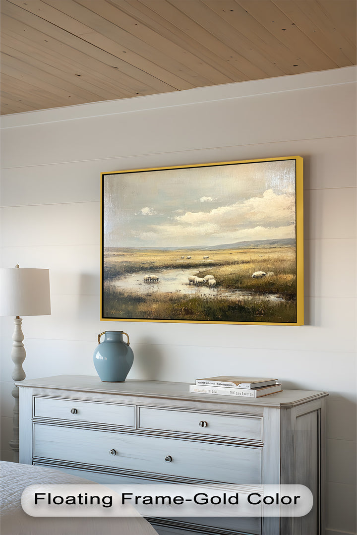 Vintage Schaf Moderne Kunst – Gerahmtes Ölgemälde