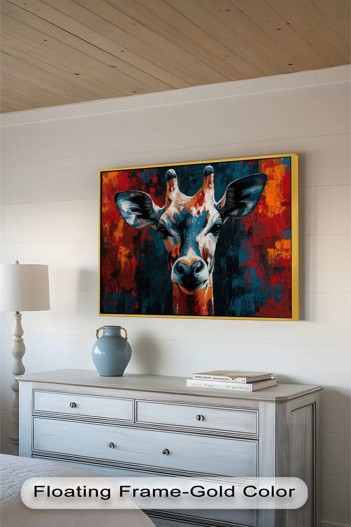 Giraffe Portrait in Abstract Flames – Animal Oil Painting