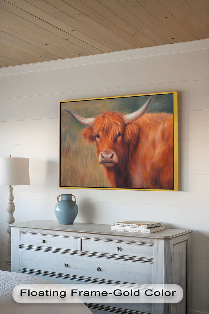 Highland Cow Oil Painting – Warm Animal Wall Art