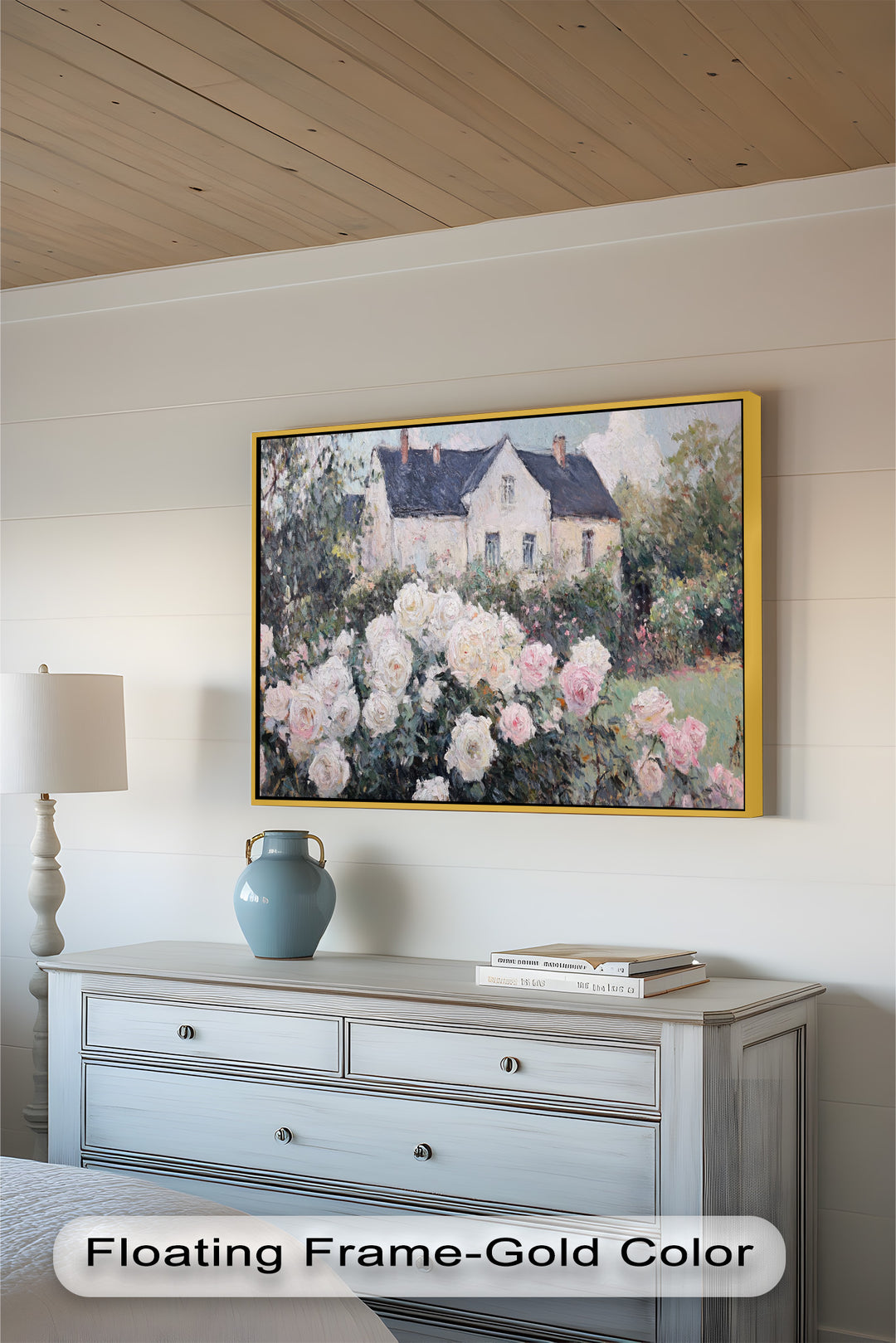 Cottage Garden Roses – Impressionist Floral House Scene Oil Painting