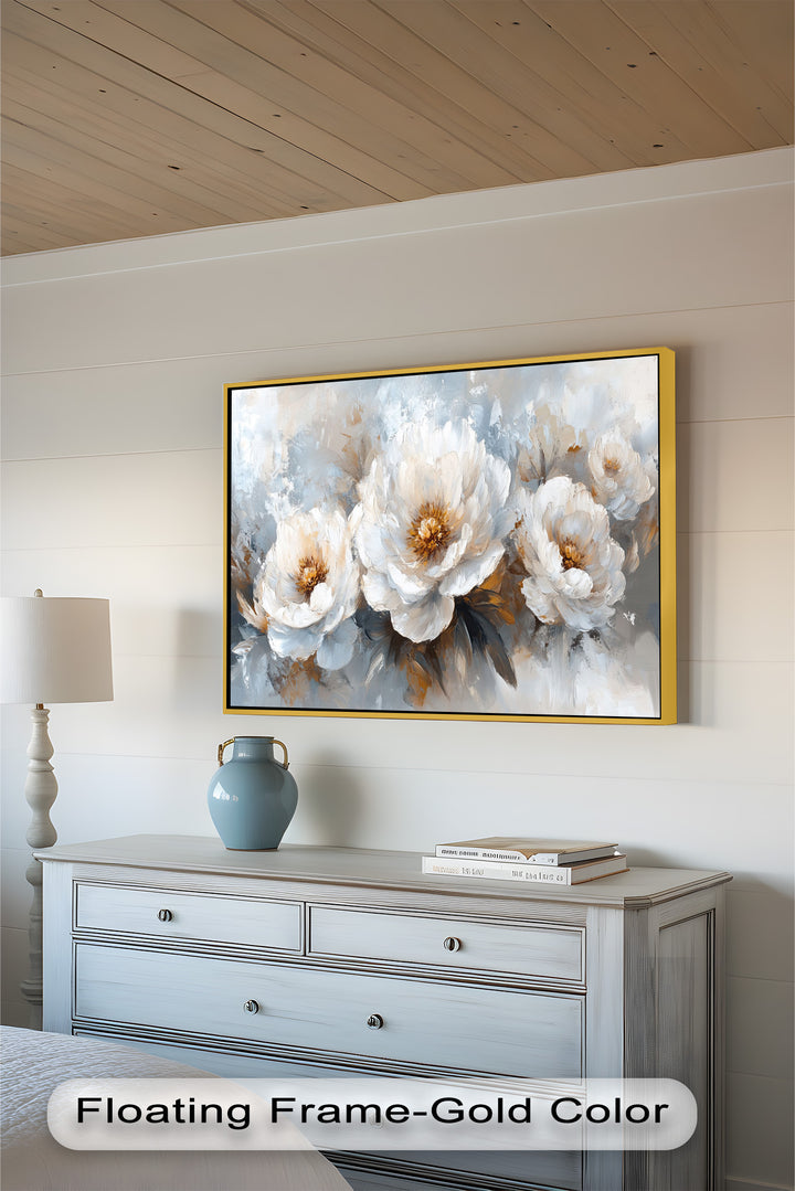 Ivory Garden Symphony – White Peony Bouquet Flower Oil Painting