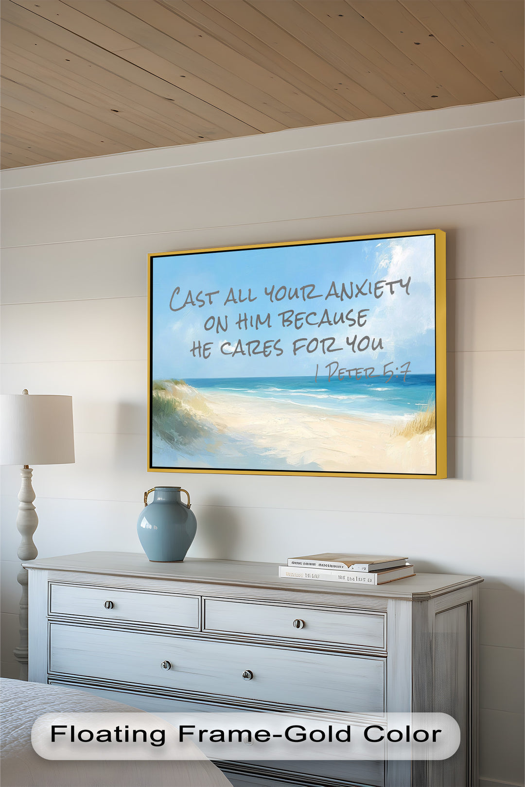 Biblical-themed shoreline scene reflecting serenity and God’s love.
