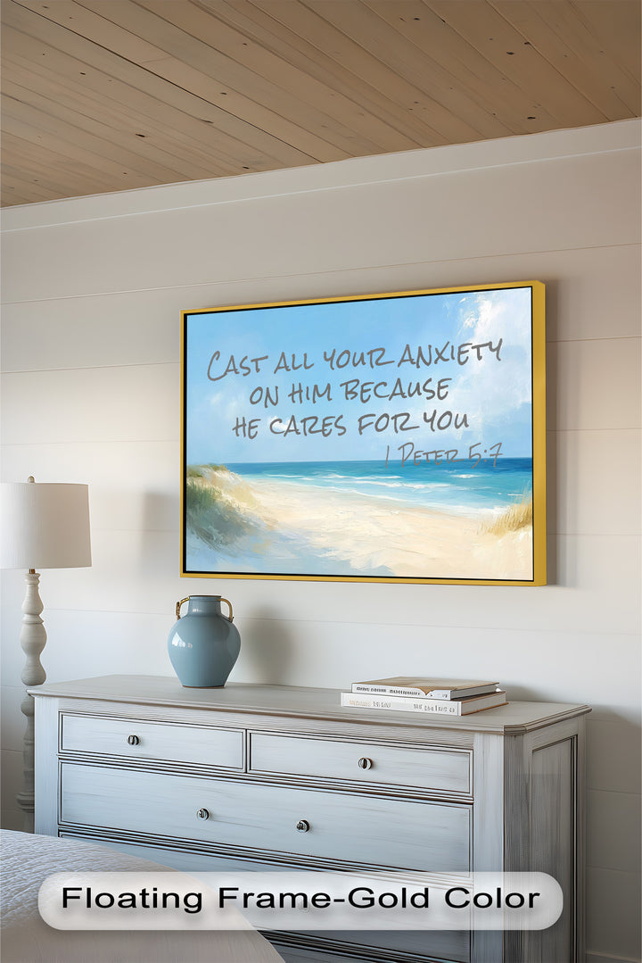 Biblical-themed shoreline scene reflecting serenity and God’s love.
