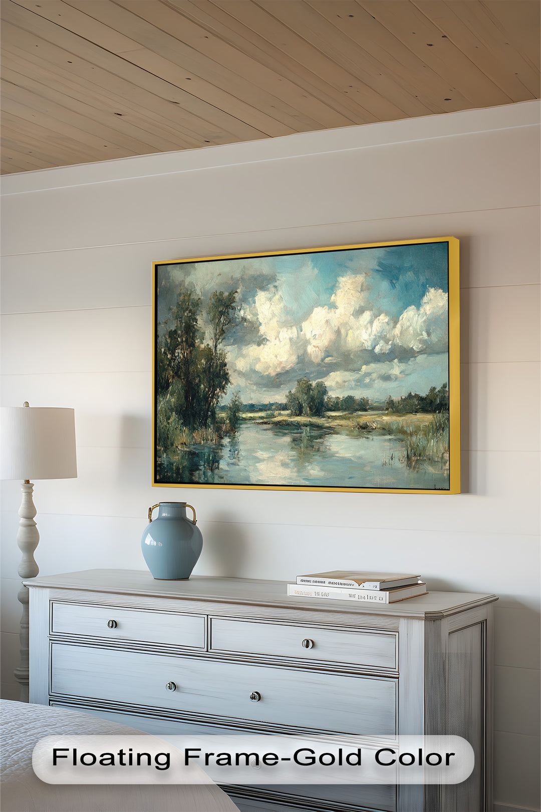 Golden Field & Mountain Horizon – Landscape Oil Painting