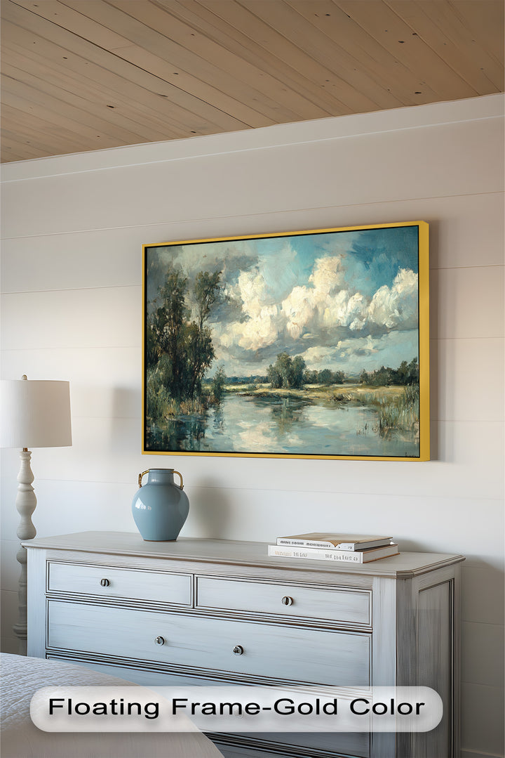 Golden Field & Mountain Horizon – Landscape Oil Painting