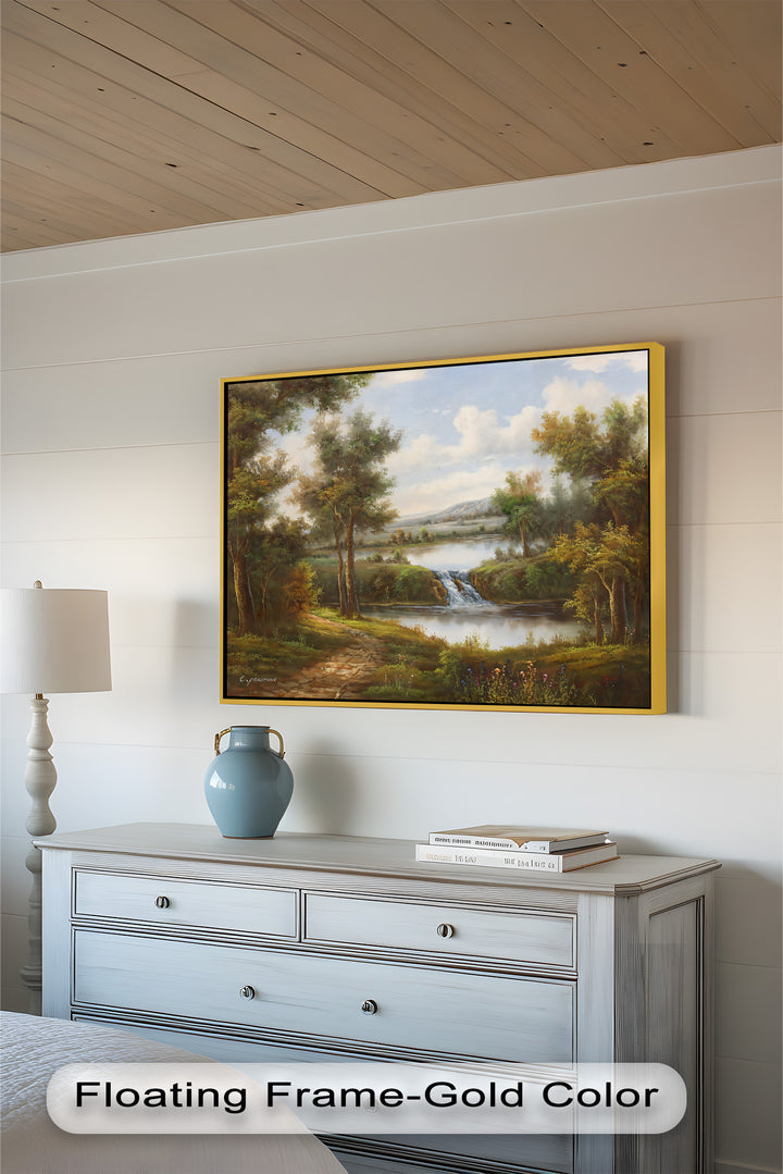 Tranquil Forest Cascade – Vintage Oil Painting