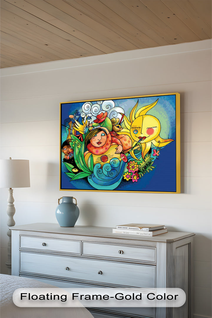 Colorful Surreal Art Print – Sunshine Framed Oil Painting