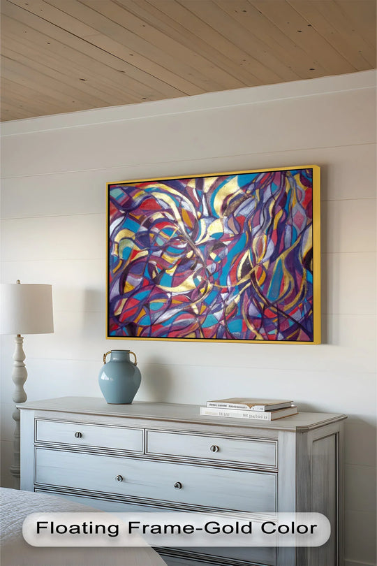 Showcasing its abstract quality, the colorful flowing composition presents an intriguing oil painting reproduction print featuring dynamically interwoven shapes and vibrant hues.